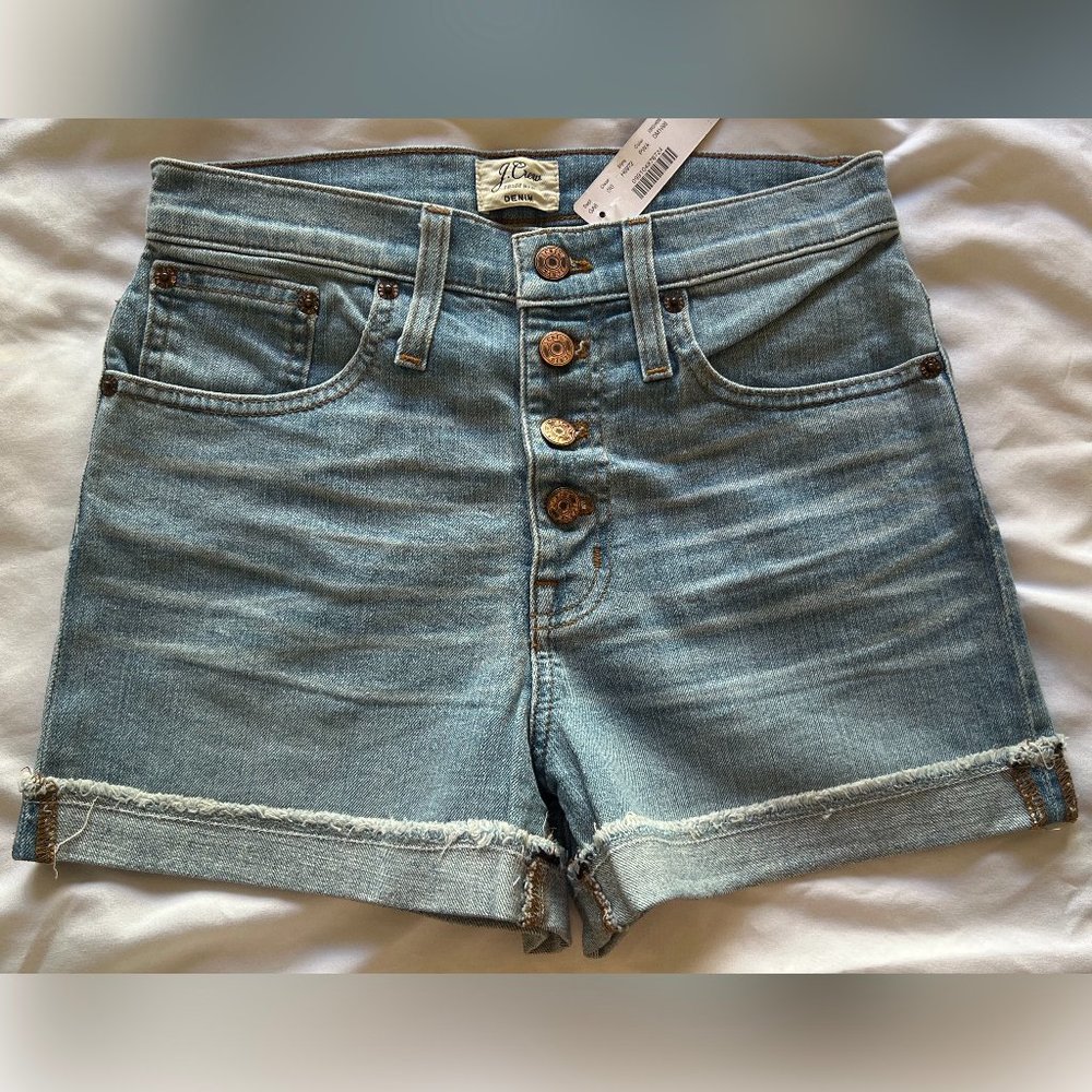 NWT J Crew 24 Button Fly Denim Blue Jean Womens Short High Waist Short